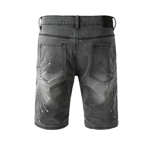 Purple Brand Crystal Diamond Denim Shorts #5094