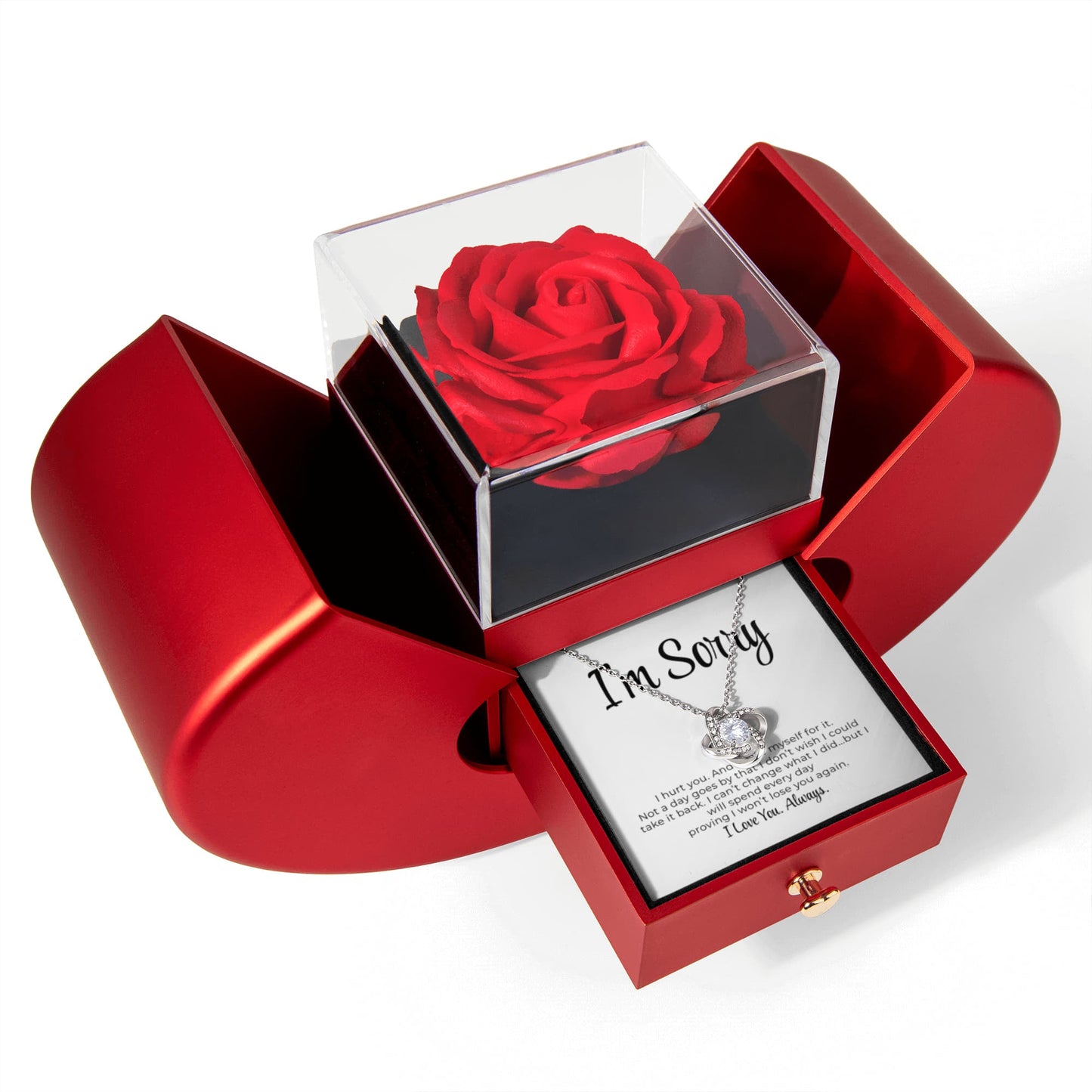 Apology Gift For Her - Love Knot Necklace with Red Heart Rose Box