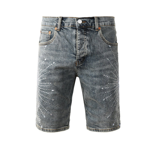 Purple Brand Crystal Diamond Denim Shorts #5093