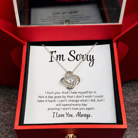 Apology Gift For Her - Love Knot Necklace with Red Heart Rose Box