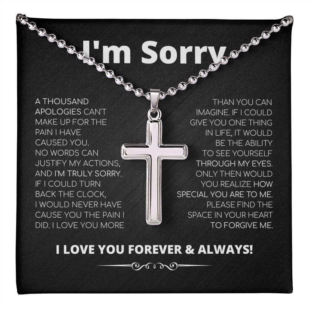 Apology Gift For Him - Cross Necklace With Ball Chain