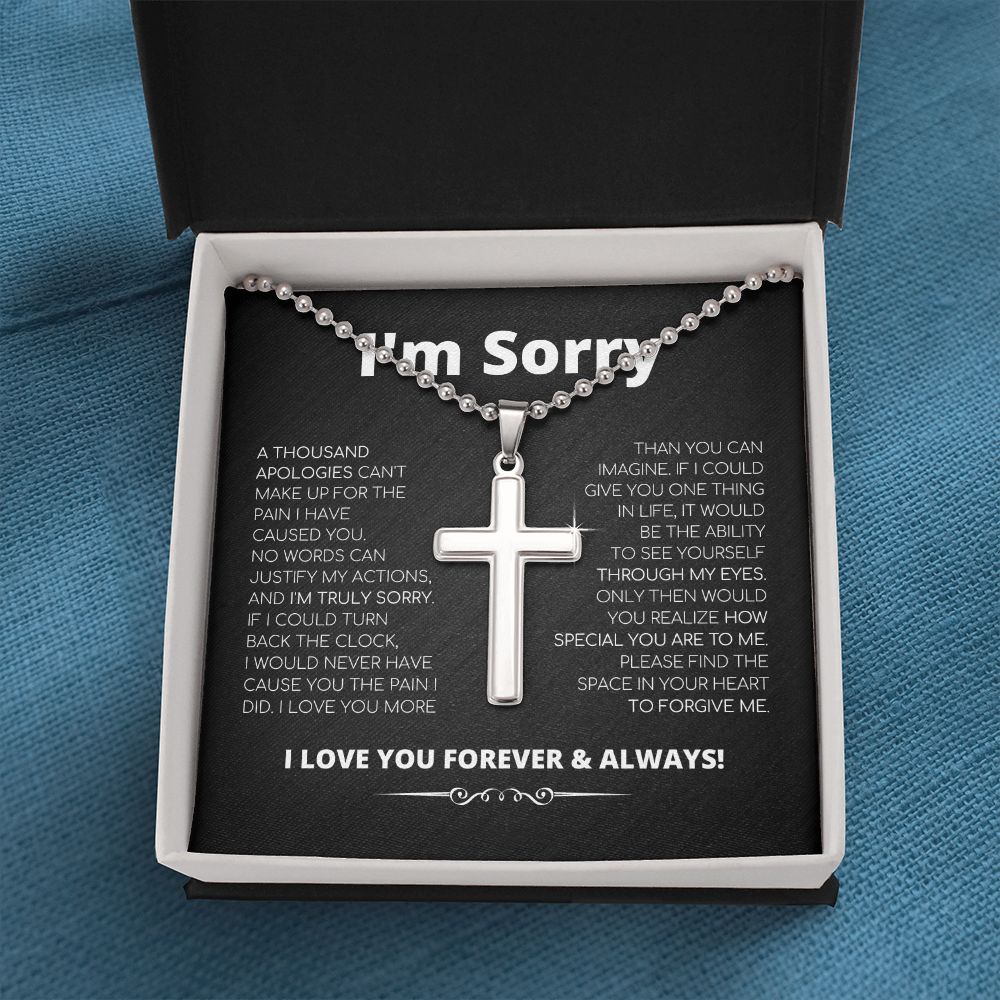 Apology Gift For Him - Cross Necklace With Ball Chain