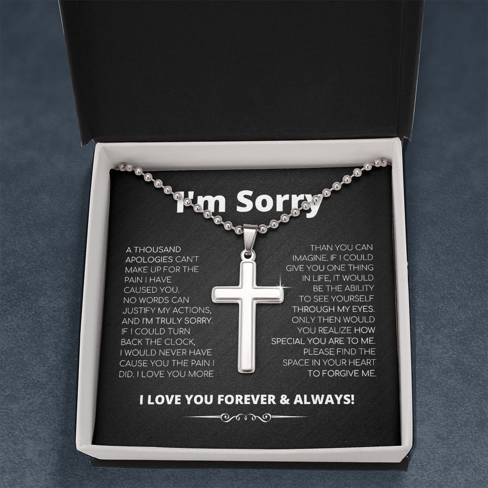 Apology Gift For Him - Cross Necklace With Ball Chain