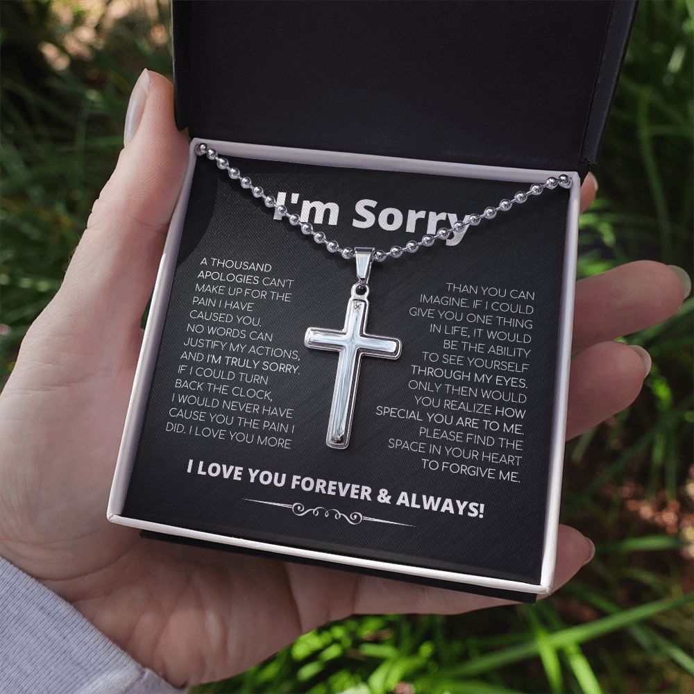 Apology Gift For Him - Cross Necklace With Ball Chain