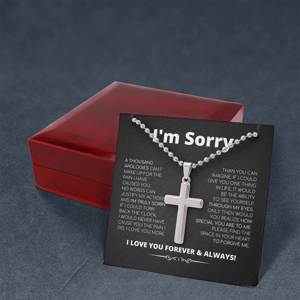 Apology Gift For Him - Cross Necklace With Ball Chain