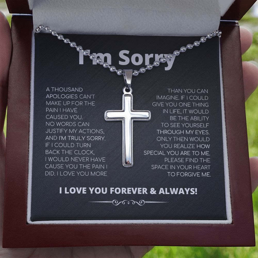 Apology Gift For Him - Cross Necklace With Ball Chain