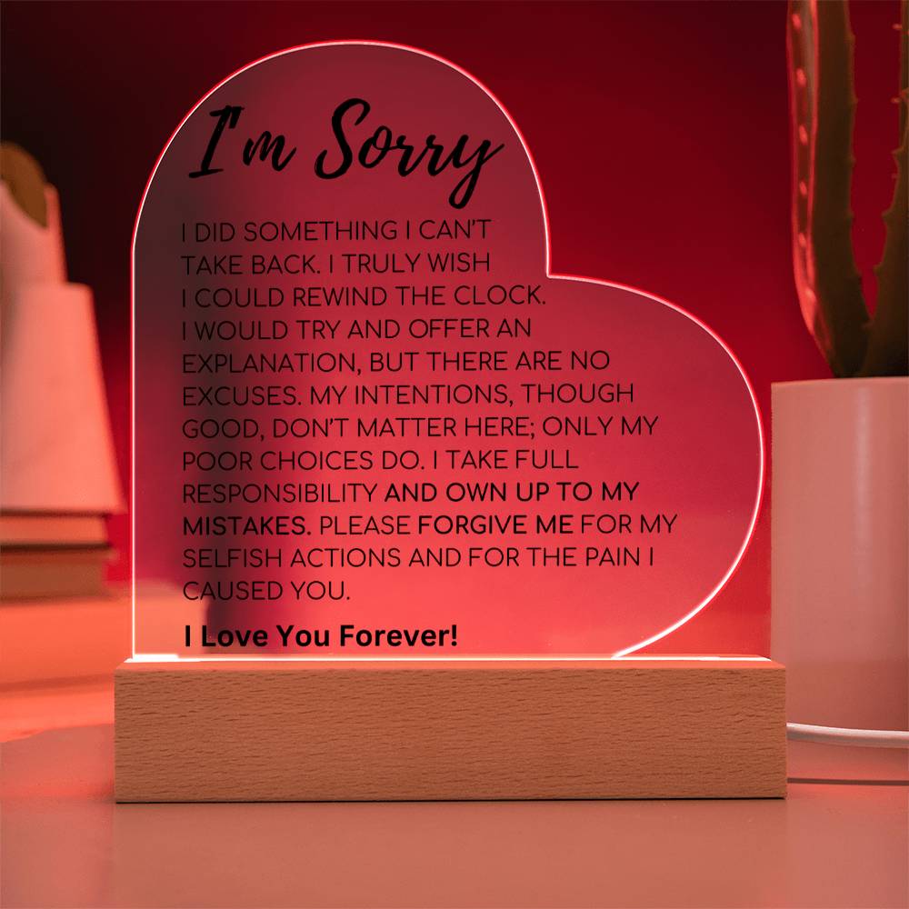 Apology Gift For Her - I Take Full Responsibility - Acrylic Heart Plaque