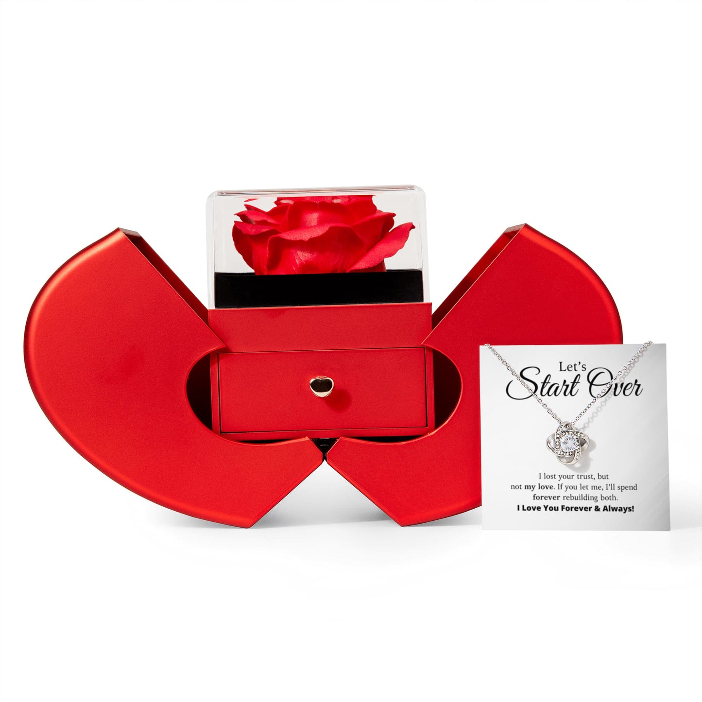 Let's Start Over - Love Knot Necklace with Red Heart Rose Box